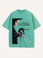 Distressed Washed Figure&Letter Print Round Neck T-shirt