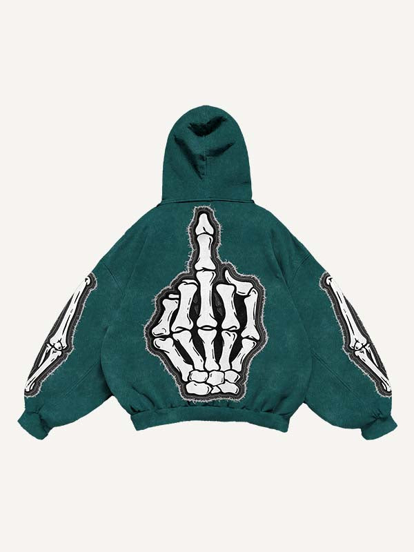 Skeleton&Gesture Faux Decal Print Slant Pockets Hoodie