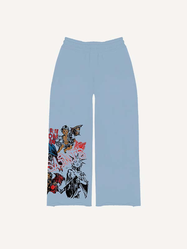 Angel&Pray&Cross&Wing&Letter&Graphic Print Elastic Waist Pants