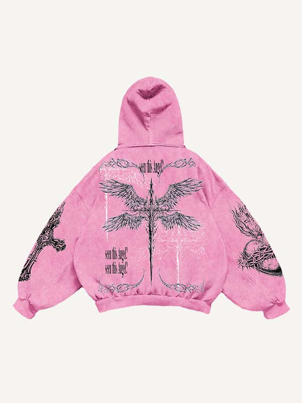 Jesus&Mary&Cross&Wing&Heart&Letter&Graphic Print Slant Pockets Hoodie