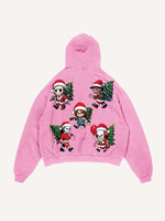 Distressed Washed Christmas Horror Print Slant Pockets Hoodie