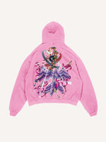 Distressed Washed Wing&Eye&Graphic Print Slant Pockets Hoodie