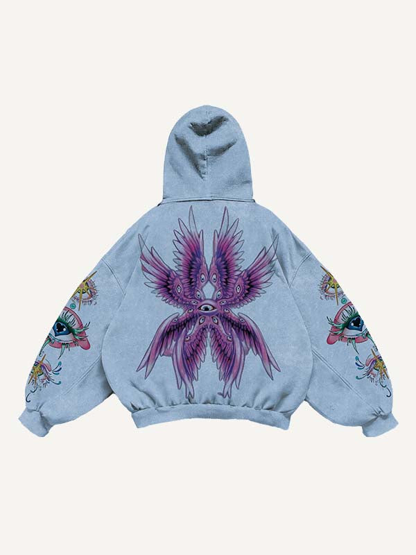 Eye&Wing Print Slant Pockets Hoodie