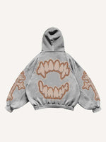 Vampire Fangs&Cross&Letter Faux Decal Print Slant Pockets Hoodie