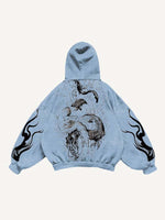 Tiger&Dragon&Animal Print Slant Pockets Hoodie