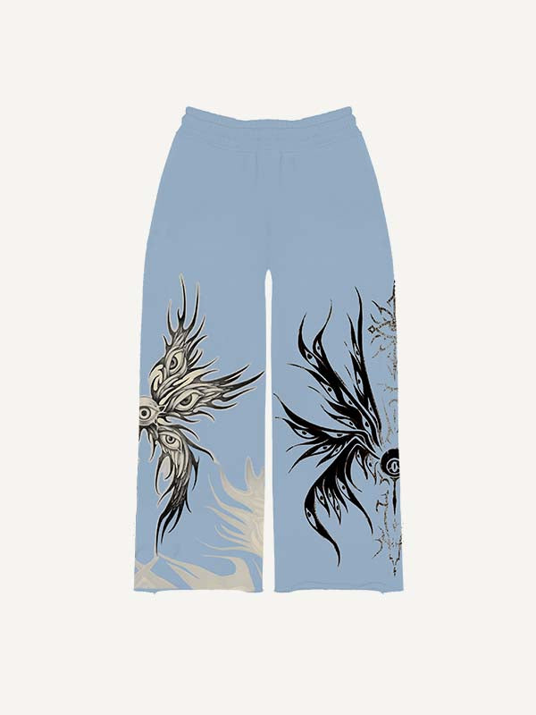 Eye&Wing&Graphic Print Elastic Waist Pants
