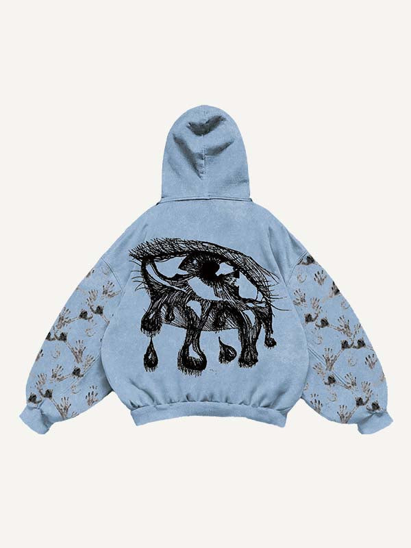 Eye&Palm&Tears Print Slant Pockets Hoodie