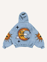 Evil Sun&Moon&Eye&Graphic Print Slant Pockets Hoodie