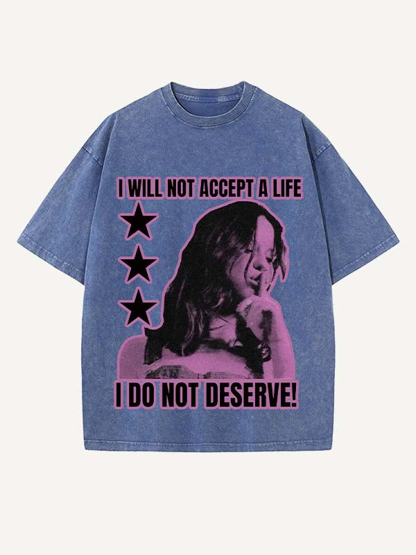 Distressed Washed Figure&Letter Print Round Neck T-shirt