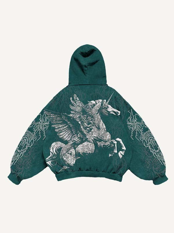 Figure&Horse&Wing&Graphic Print Slant Pockets Hoodie