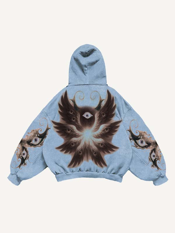 Eye&Wing&Graphic Print Slant Pockets Hoodie