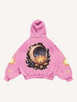 Moon&Sun&Star&Floral&Graphic Print Slant Pockets Hoodie