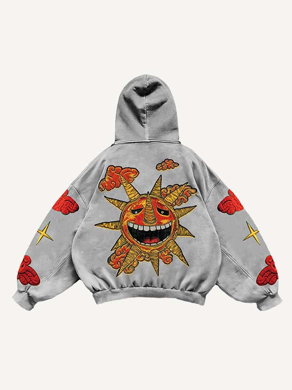 Evil Sun&Moon&Star&Cloud Faux Decal Print Slant Pockets Hoodie