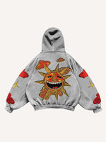 Evil Sun&Moon&Star&Cloud Faux Decal Print Slant Pockets Hoodie
