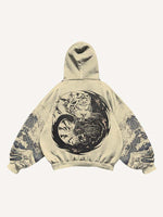 Black Panther&Tiger&Graphic Print Slant Pockets Hoodie