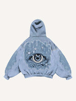 Colorblock Eye Faux Decal Print Slant Pockets Hoodie