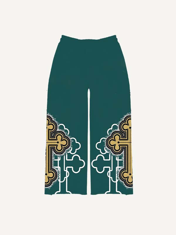 Cross&Letter&Graphic Faux Decal Print Elastic Waist Pants