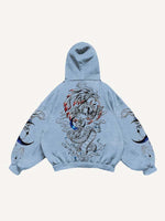 Tiger&Dragon&Phoenix&Sun&Moon Print Slant Pockets Hoodie