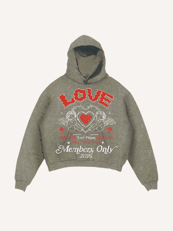 Distressed Washed Cupid&Heart&Letter Print Slant Pockets Hoodie