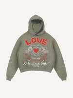Distressed Washed Cupid&Heart&Letter Print Slant Pockets Hoodie
