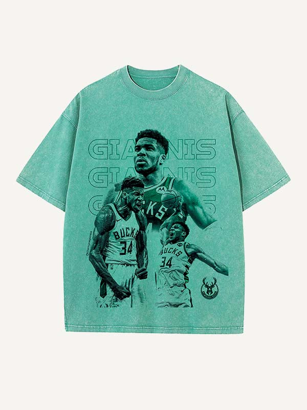 Giannis Antetokounmpo Print Round Neck T-shirt