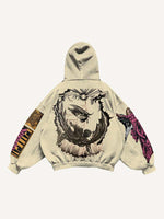 Figure&Wing&Eye&Palm&Graphic&Letter Print Slant Pockets Hoodie