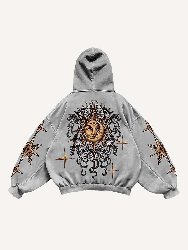 Evil Sun&Moon&Graphic Print Slant Pockets Hoodie
