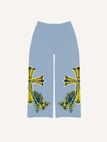 Figure&Pray&Cross Faux Decal Print Elastic Waist Pants