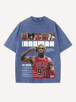 Dennis Rodman Print Round Neck T-shirt