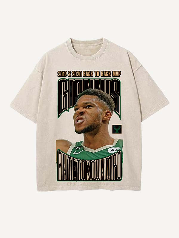 Giannis Antetokounmpo Print Round Neck T-shirt