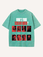 Distressed Washed Halloween Horror Print Round Neck T-shirt