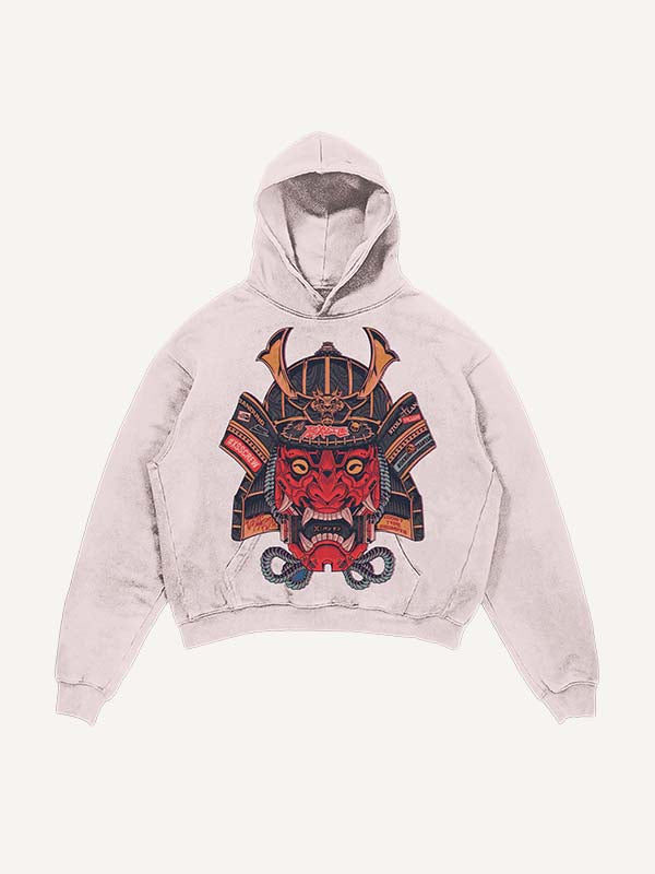 Distressed Washed Ghost General Print Slant Pockets Hoodie