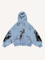 Figure&Wing&Eye&Animal&Letter Print Slant Pockets Hoodie