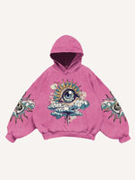 Eye&Cloud&Moon&Graphic Print Slant Pockets Hoodie