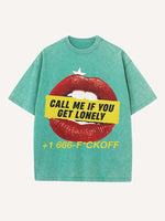 Distressed Washed Lips&Letter Print Round Neck T-shirt