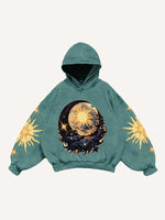 Moon&Sun&Star&Graphic Print Slant Pockets Hoodie