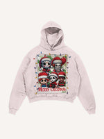 Distressed Washed Christmas Horror Print Slant Pockets Hoodie