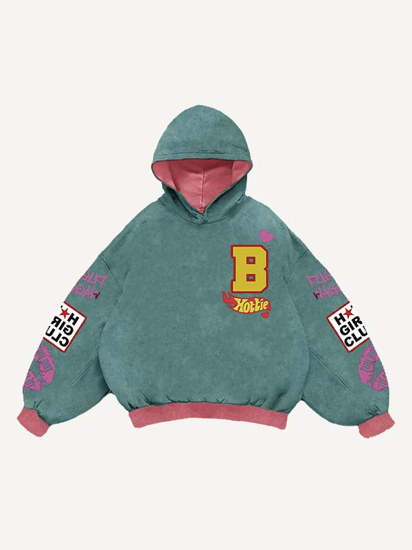 Figure&Lips&Heart&Letter Faux Decal Print Slant Pockets Hoodie