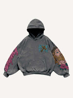 Figure&Letter&Cross Print Slant Pockets Hoodie