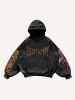 Figure&Wing&Letter Print Slant Pockets Hoodie