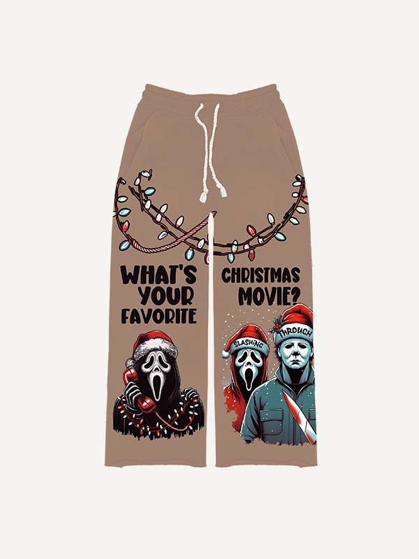 Christmas Horror Print Elastic Waist Pants