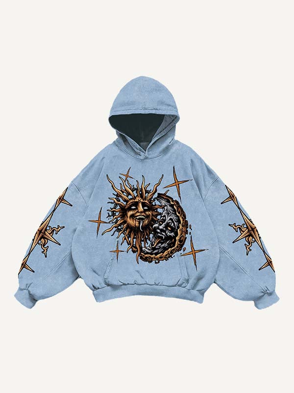 Evil Sun&Moon&Graphic Print Slant Pockets Hoodie