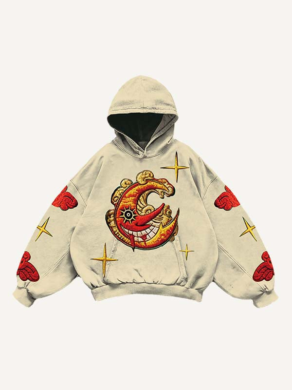 Evil Sun&Moon&Star&Cloud Faux Decal Print Slant Pockets Hoodie