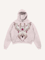 Distressed Washed Wing&Eye&Graphic Print Slant Pockets Hoodie