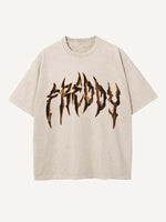 Distressed Washed Horror Print Round Neck T-shirt