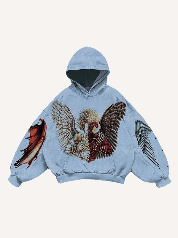 Half Angel Half Demon&Wing Print Slant Pockets Hoodie