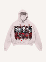Distressed Washed Christmas Horror Print Slant Pockets Hoodie