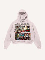 Distressed Washed Christmas Horror Print Slant Pockets Hoodie