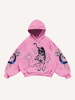 Tiger&Dragon&Phoenix&Sun&Moon Print Slant Pockets Hoodie