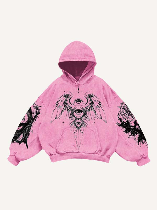 Figure&Wing&Eye&Animal&Letter Print Slant Pockets Hoodie